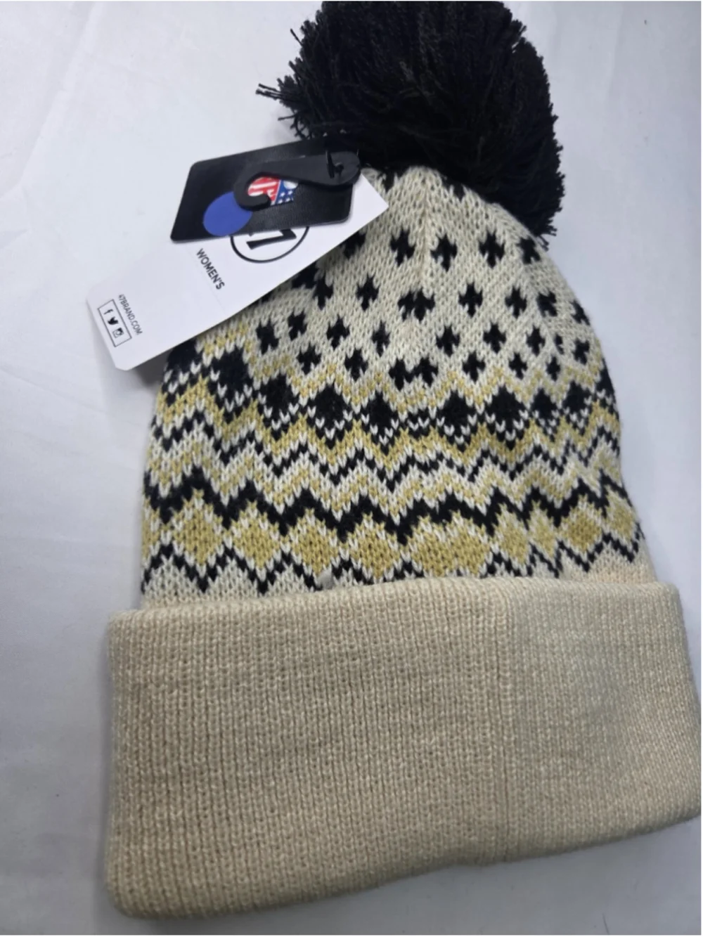 47 New Orleans Saints Women's Cuffed Pom Knit Beanie Natural Black Gold NWT #115